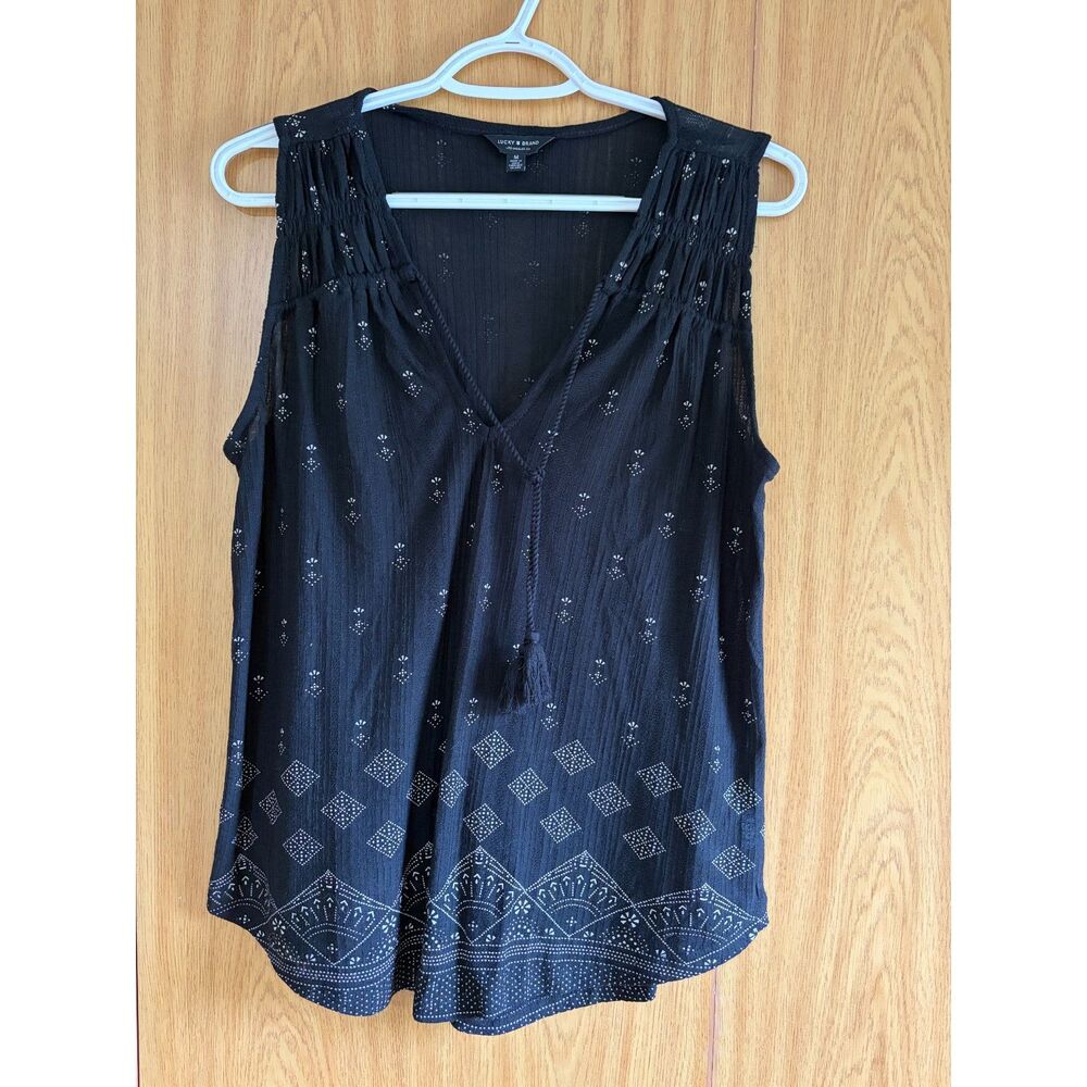 Lucky Brand Bohemian Embroidered Sleeveless Blouse Tank Top